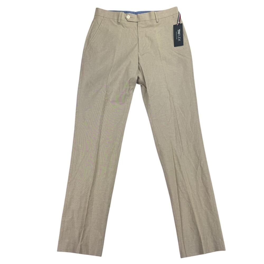 Tommy Hilfiger Mens Modern Fit TH Flex Stretch Chambray Suit Pants Tan 30x32